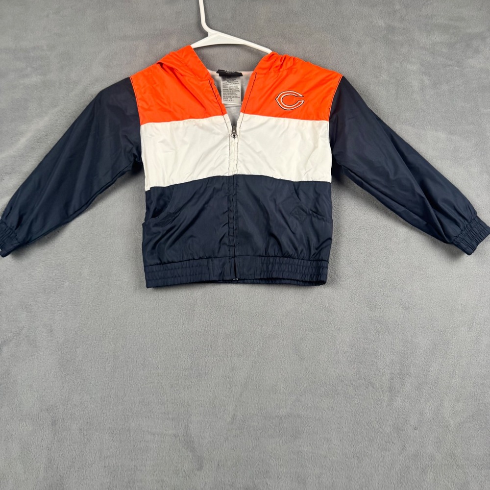 NFL Team Apparel Chicago Bears‎ Kids Windbreaker Jacket Navy Orange White 4T